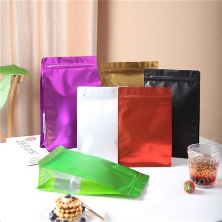 彩色八边封自立袋 镀铝侧面开窗拉链袋 茶叶食品密封包装袋