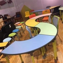 智学校园 批发彩色双层桌 多边形桌 六边形电脑桌 多边形阅览桌课桌