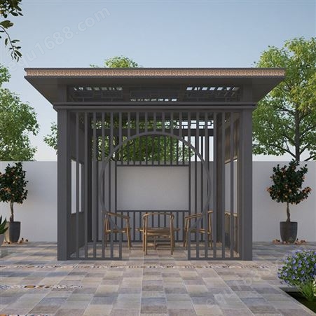 豪华别墅新中式凉亭厂家 庭院花园凉亭安装 铝合金葡萄架