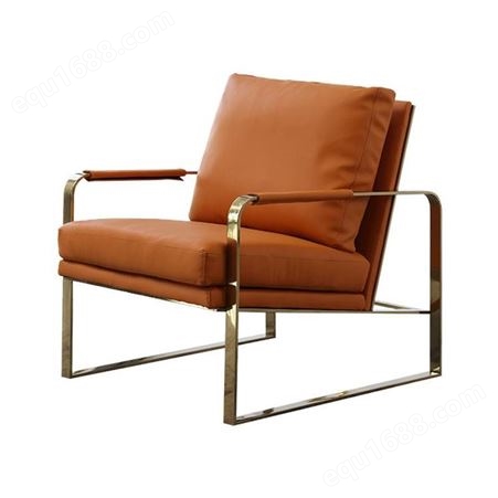 鼎富北欧单人沙发椅客厅懒人休闲椅轻奢橘色真皮椅子DF-060