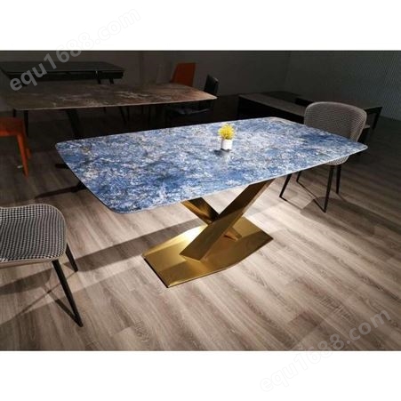 鼎富DF069大理石餐桌七星石珍石蓝色餐台定制餐桌椅