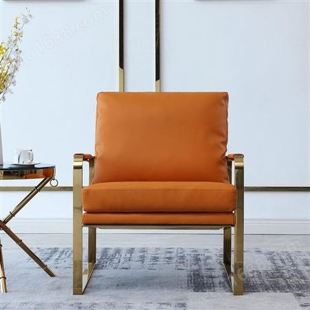 鼎富北欧单人沙发椅客厅懒人休闲椅轻奢橘色真皮椅子DF-060