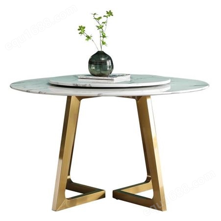 鼎富DF006简约现代圆形餐桌椅组合家用岩板饭桌餐厅带转盘