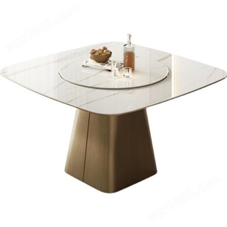 鼎富 大理石餐桌家用岩板桌面餐桌椅 带转盘 可定制