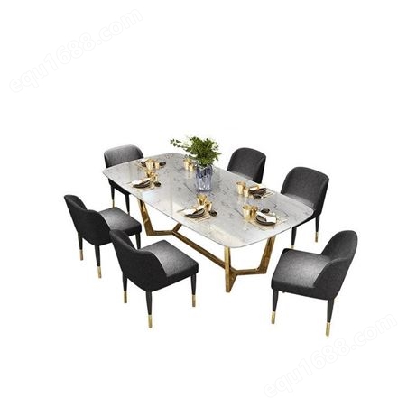 鼎富 轻奢大理石餐桌椅组合长方形简约不锈钢餐桌