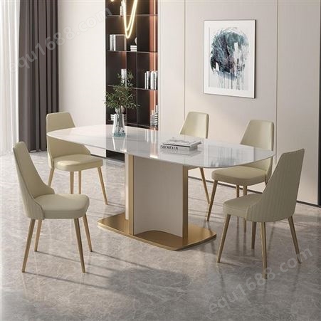 轻奢岩板餐桌椅组合亮光小户型家用现代简约长方形饭桌鼎富DF-553