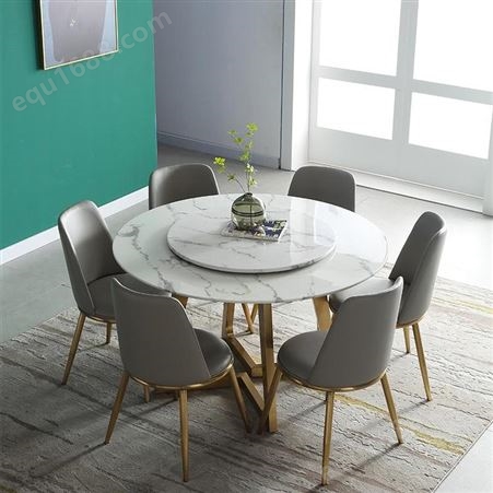 鼎富DF006简约现代圆形餐桌椅组合家用岩板饭桌餐厅带转盘
