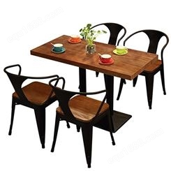 鼎富DF325简约复古餐饮店餐厅四人实木餐桌椅组合简约漫咖啡酒吧成套桌椅