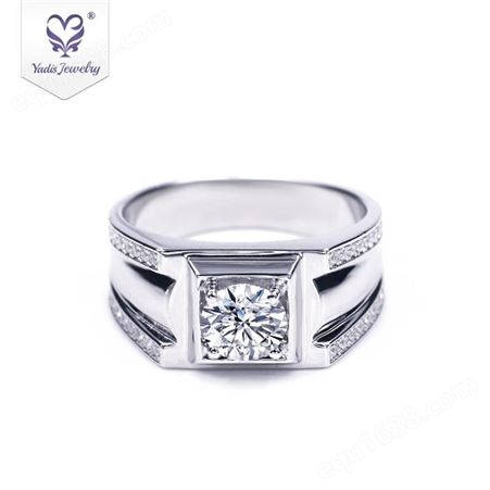 欧美时尚1克拉莫桑石戒指纯银结婚送男友礼物可定制