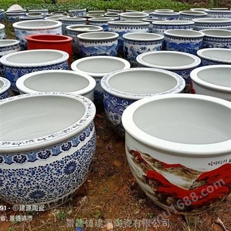 陶瓷缸 鸿运当头开业庆典陶瓷大缸礼品 手绘粉彩陶瓷大缸