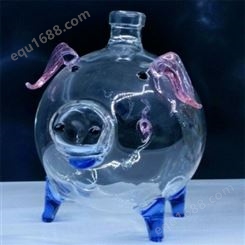 2019猪年纪念酒瓶  亥猪玻璃瓶子  生肖猪醒酒器  玻璃猪泡酒器