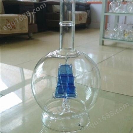 灯泡帆船酒瓶 吹制玻璃白酒瓶  空心蓝色船酒瓶  异形玻璃工艺酒瓶