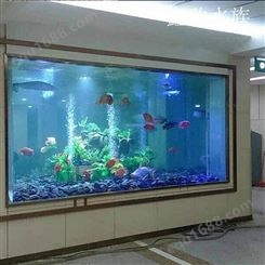商场透明鱼缸-大型玻璃鱼缸-鑫欣水族-办公室鱼缸定做 家用水族箱生态鱼缸 酒店透明鱼缸