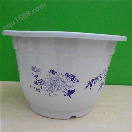 《》A型580塑料花盆价格 塑料花盆厂家批发 白色蓝花花盆