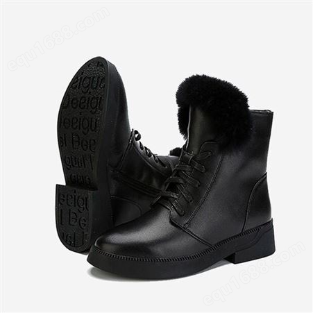 保暖冬靴 冬季保暖皮靴 短筒女靴 马丁靴 羊毛靴 6635C 黑色