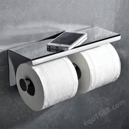 可以放两卷纸的纸巾箱 304不锈钢双卷纸架平板厕纸盒