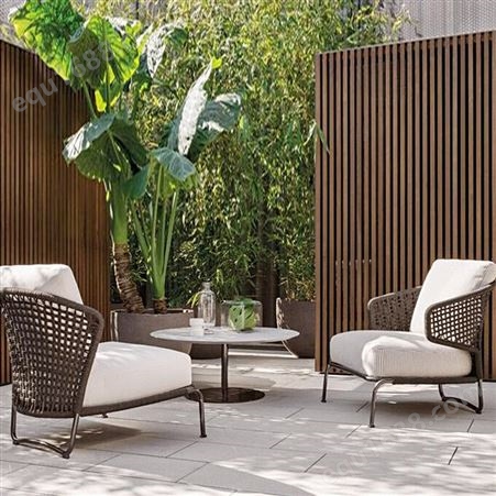 北欧休闲户外沙发 工程定制花园家具 院室外仿编藤沙发组合 藤椅茶几