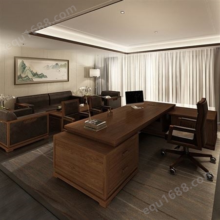 新中式实木办公桌桌椅组合精选 现代简约老板总裁经理大班公室家具直销