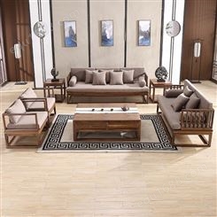 新中式实木沙发组合 现代简约客厅家具设计 酒店别墅会所布艺沙发定制