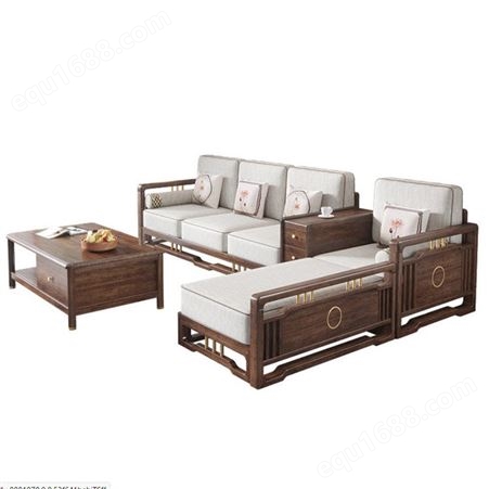 新中式冬夏两用客厅木质家具大小户型胡桃木贵妃沙发实木沙发组合