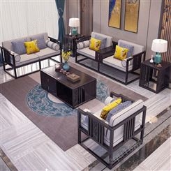 上海现代中式沙发 禅意木质沙发组合  新中式实木沙发组合工厂